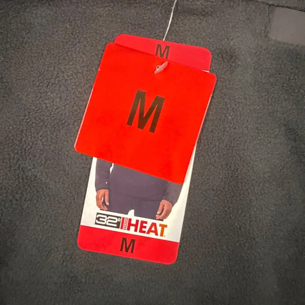 32 Degrees Heat Mens Fleece Pullover Mock Neck Snap Button Black Medium NEW